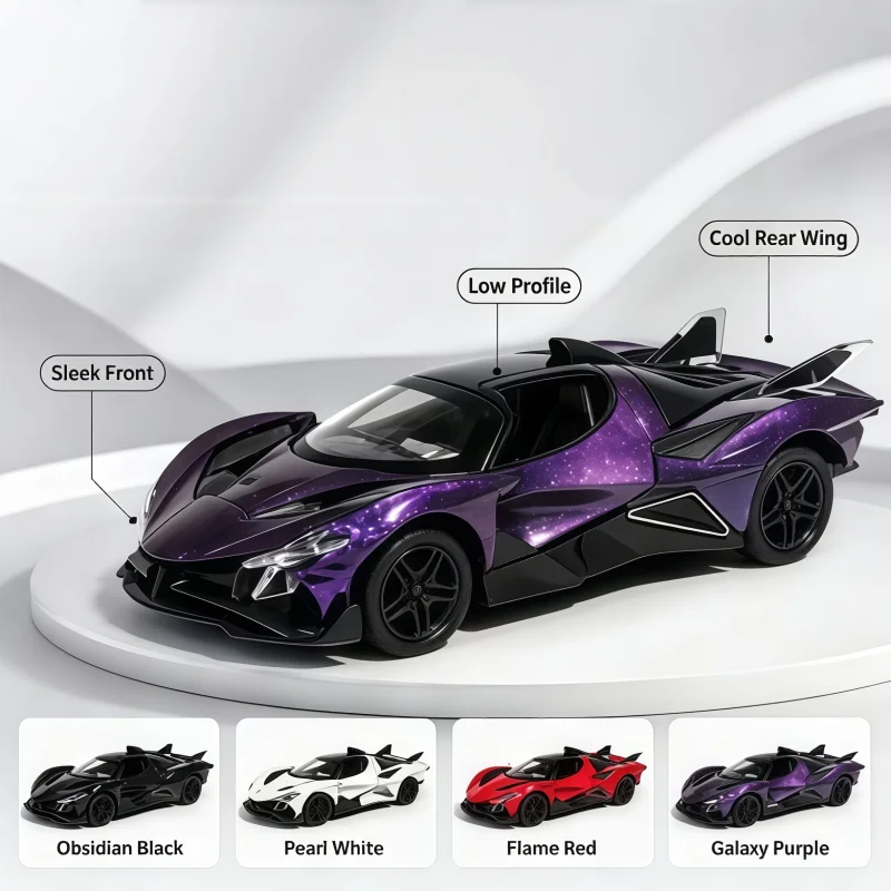 1/36 Scale Model of a Supercar with Simulated Edges, Four Colors Available, Scissor Doors Can Be Opened, Return Force Alloy Toy