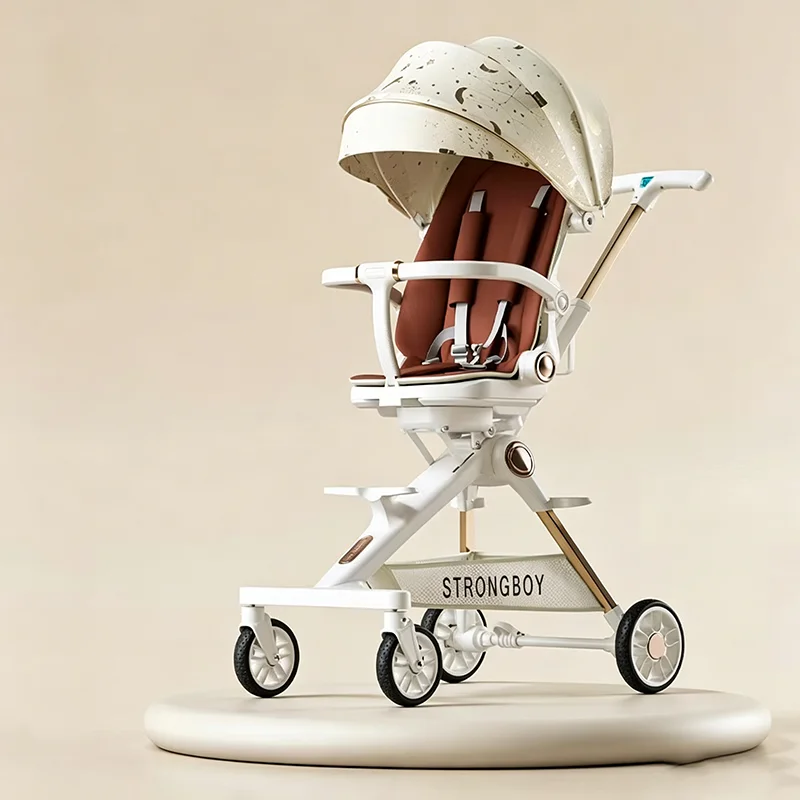 

Lightweight Stroller Multi-position Adjustable Backrest Two-way Push Trolley Stroller High Landscape Removable Seat Cushion