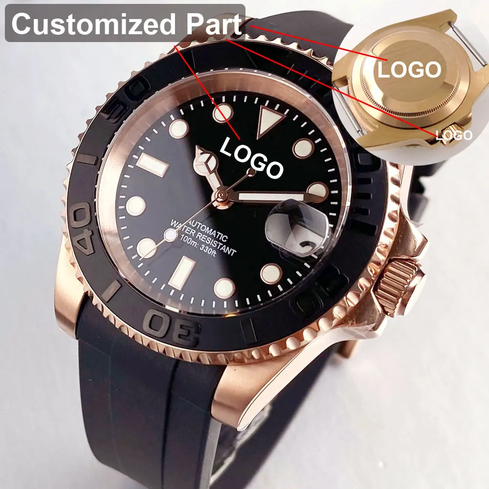 

Customized Watch NH35A Automatic Diver Watch for Men Rose Gold Plated 40mm 200m Waterproof Sapphire Crystal Date Personalize