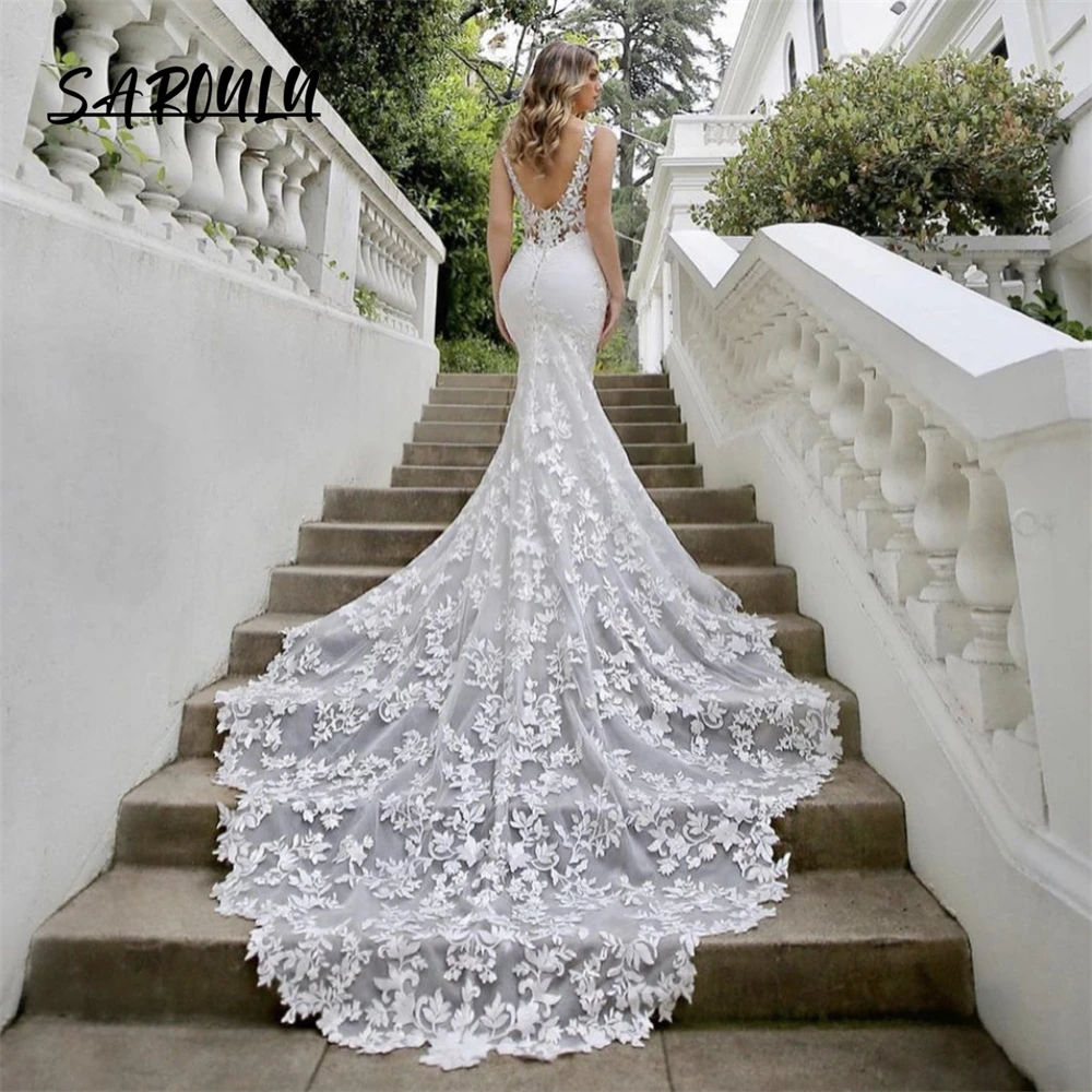 Long Lace Tran Fitted Women‘s Wedding Dress Cut-out Illusion Bride Dresses Plus Size Sexy Bridal Gown