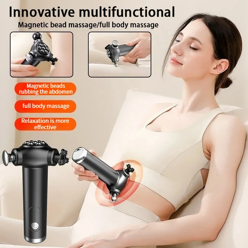 

Multi functional high-frequency electric three head fascia gun with extended handle, hot compress fitness relaxation massager