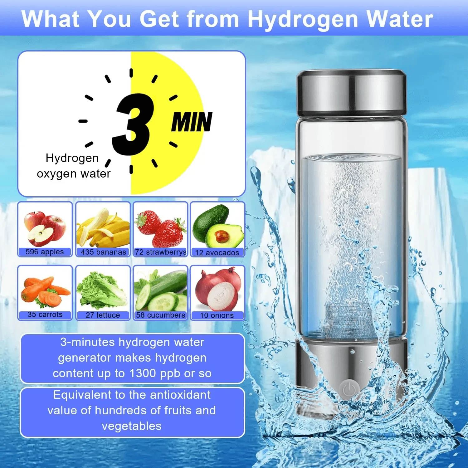 Hydrogen Water Bottle Portable Rechargeable Hydrogen Water Bottle Generator with SPE and PEM Technology HYDROGEN WATER