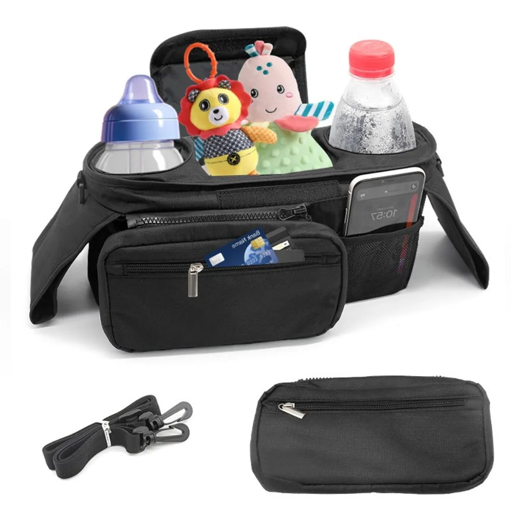 

Large Capacity Baby Stroller Hanging Bag with Shoulder Straps Multifunctional Mummy Bag Multi Pocket Design Handcart Storage Bag