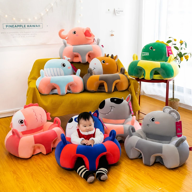 Juste de siège de soutien de canapé pour bébé, chaise en peluche pour apprendre à s'asseoir, chaise confortable, bouffée de accent de dessin animé, chaise longue lavable au sol pour tout-petit