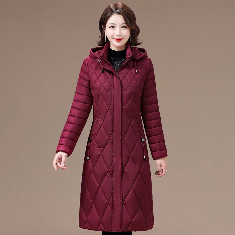 Women\'s Winter Coats Hooded 2023 New Casual Cotton Padded Jackets for Women Long Parkas Warm Slim Solid Color Winter Overcoat