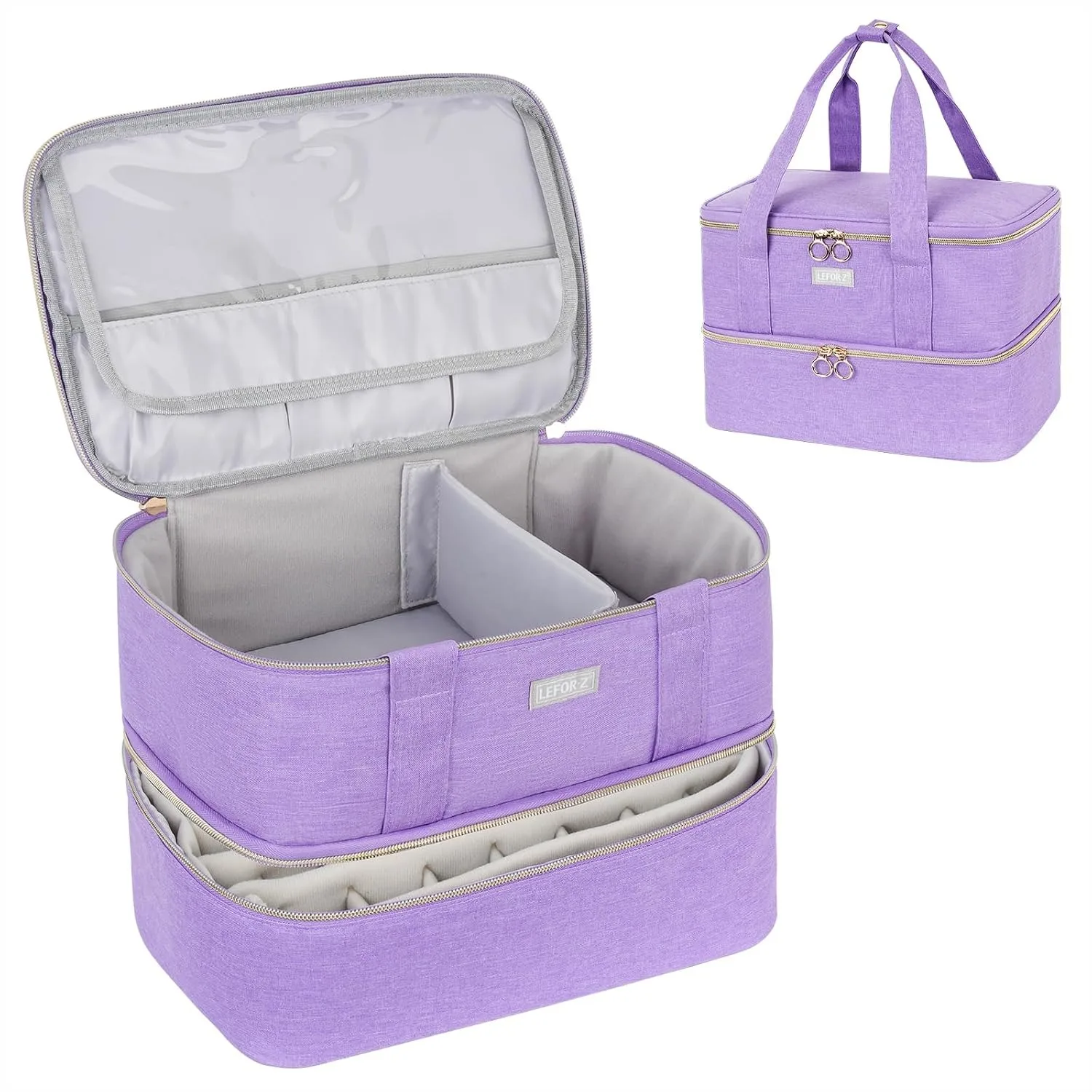 Nail Polish Organizer Bag Holds 40+ Bottles Double Layer Travel Case for Nail Lamp and Supplies