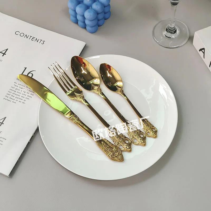 

Утолщенная посуда из нержавеющей стали в стиле вестерн, набор тарелок для стейка, четырехсекционный нож, вилка, ложка для дома и отеля