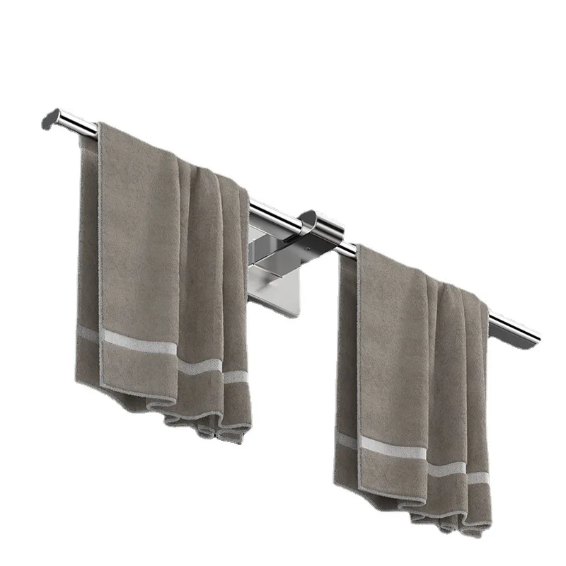 304 stainless steel towel pole toilet non-perforated towel rack shelf bilateral single rod bathroom wall hanging