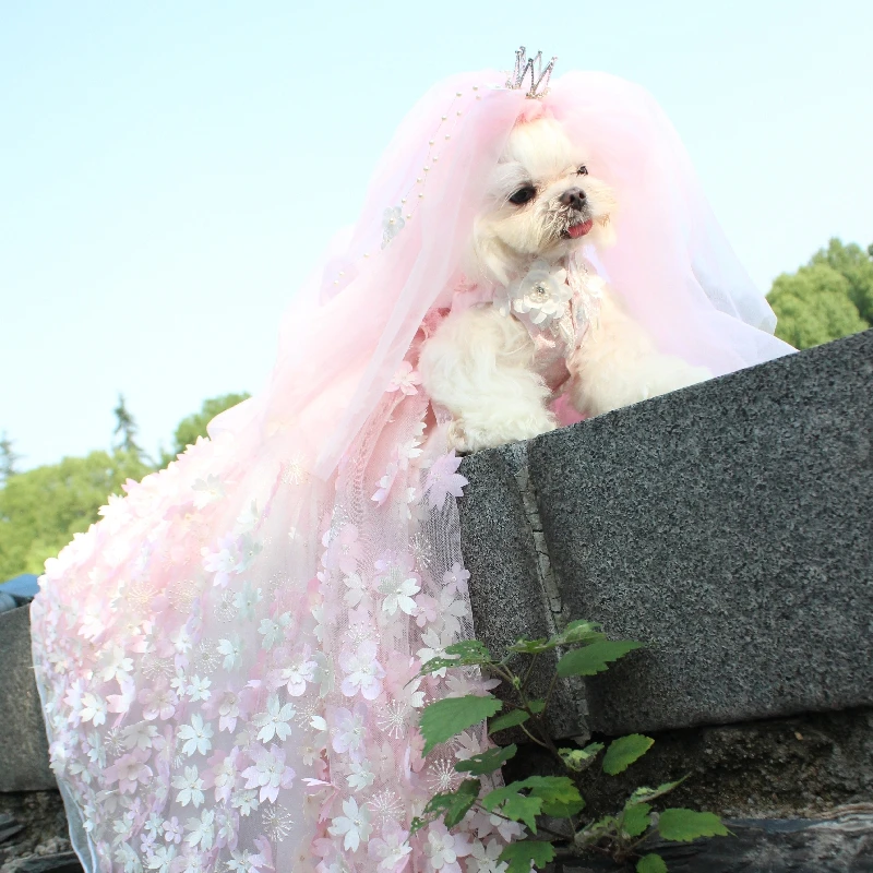 Imagem -02 - Vestido Luxuoso Bordado de Flor Rosa Artesanal Casamento da Princesa Saias para Cães Pequenos e Médios Roupas para Animais Cabolsas Novo 2023