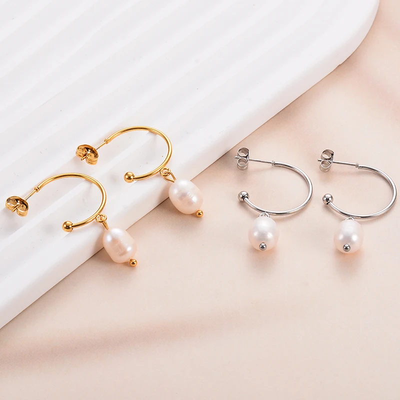 

Classic Golden C Shape Stainless Steel Imitation Pearl Drop Earrings for Women Trendy Waterproof Jewelry Accessories Wholesale