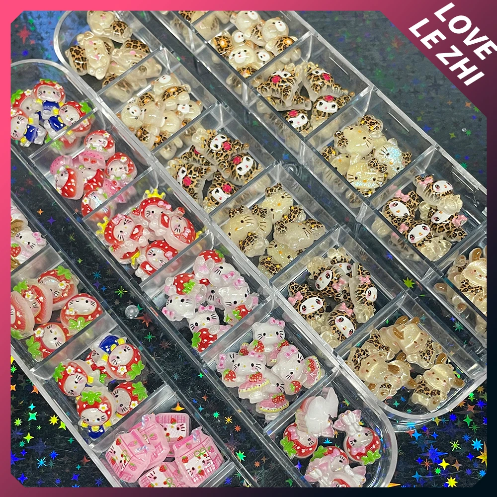 60Pcs Resin Hawaiian Black Skin Kt Cat Nail Art Charm Mixed Dolphin Bowknot Swim Ring Manicure Crafts Party Diy Accessories