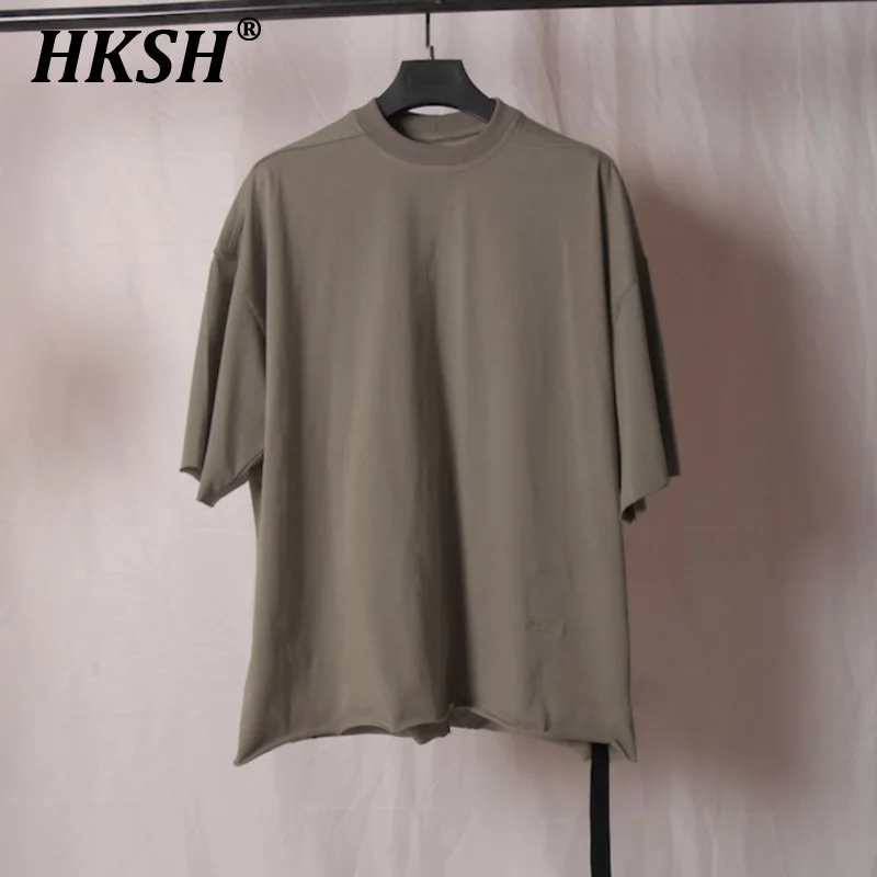 

HKSH Summer New Men Tide Y2K Pure Cotton Knitted Hip Hop Loose O-Neck Ribbon Half Lengh Sleeve Drop Shoulder T-shirt Ins HK5758