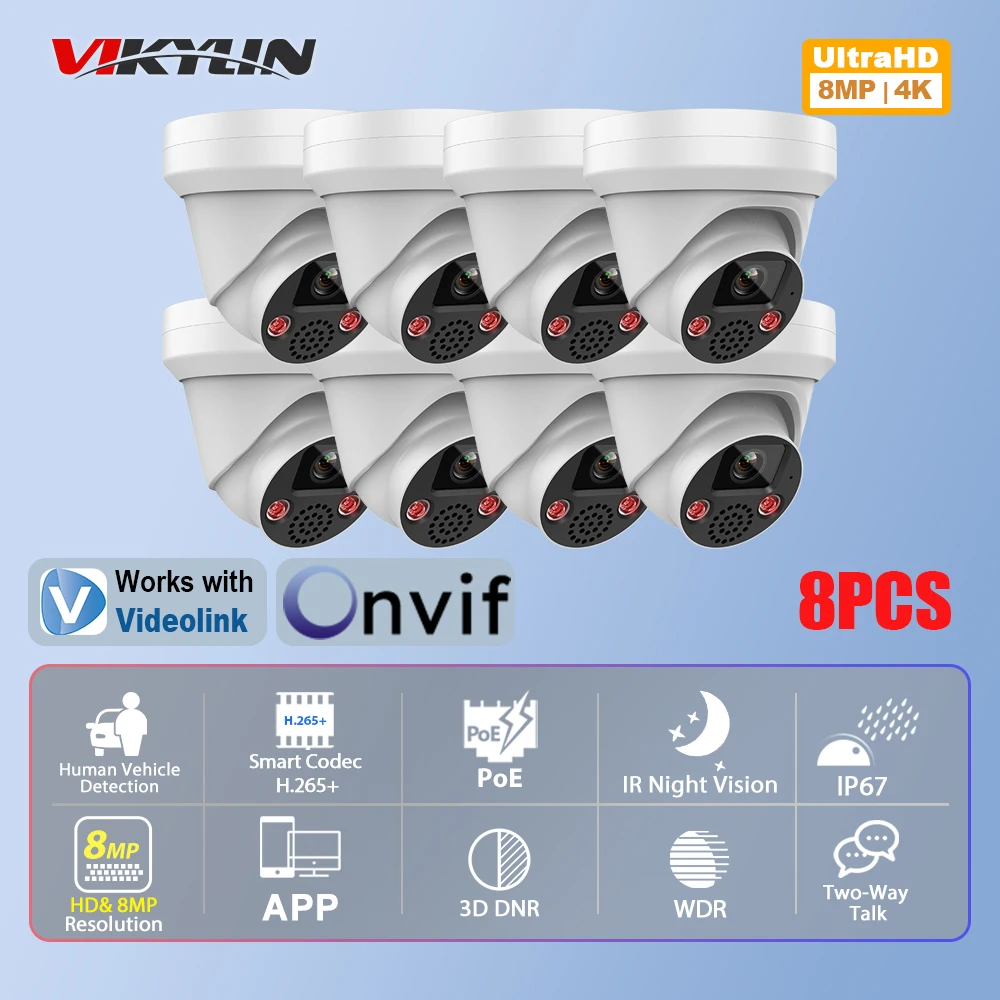 

Vikylin Two-way Audio IR Night Vision 5/8MP Turret IP Camera Human Car Detection IP66 Outdoor Security Video Surveillance Camera