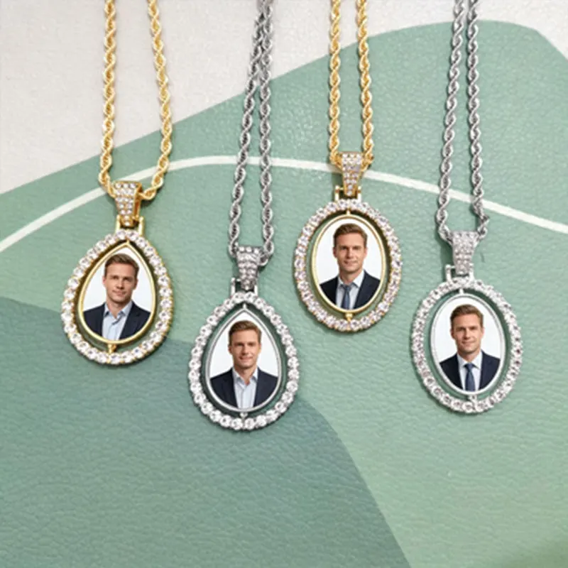 Customized Men'S And Women'S Water Drop Pendant Twist Necklace Diy Printing Family Couple Photo Necklace Diamond Souvenir Gift