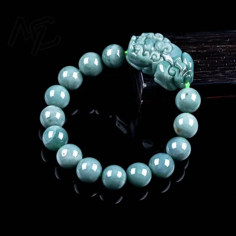 Natural Real Emerald Blue Water Pixiu Round Beads Bracelet Myanmar Jadeite Necklace Jewelry Charm Designer Luxury Certificate