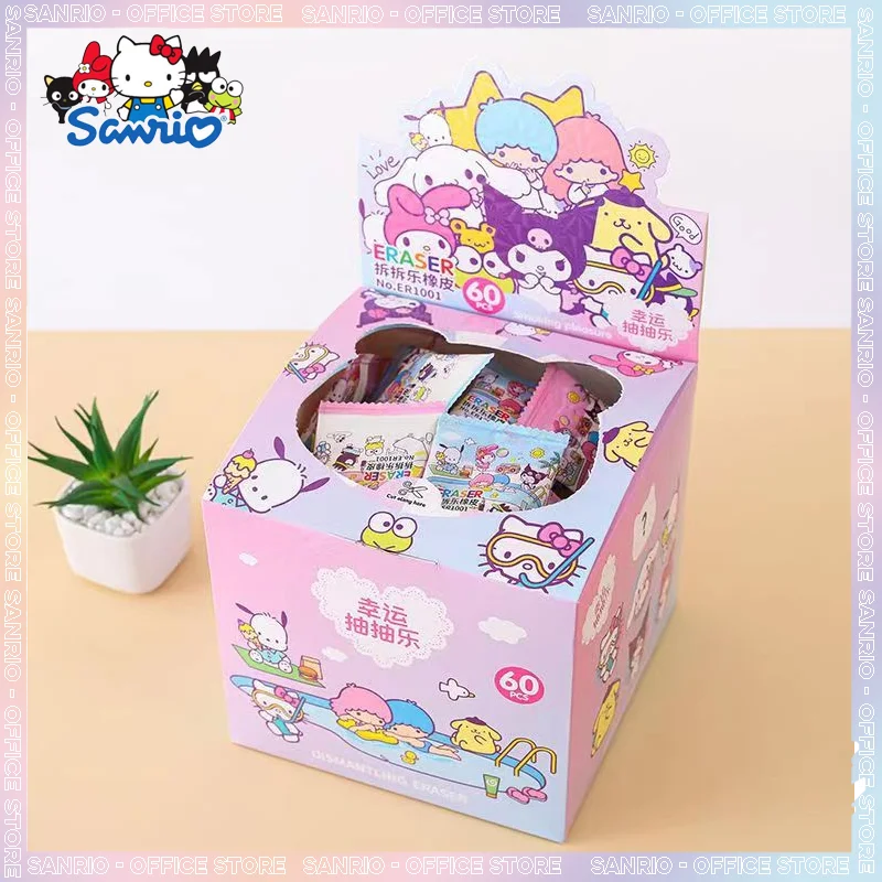 

New Sanrio 60pcs Eraser Kawaii Hello Kitty Kuromi Cinnamoroll Pumping Eraser Student Stationery Supplies Children's Gifts Toys