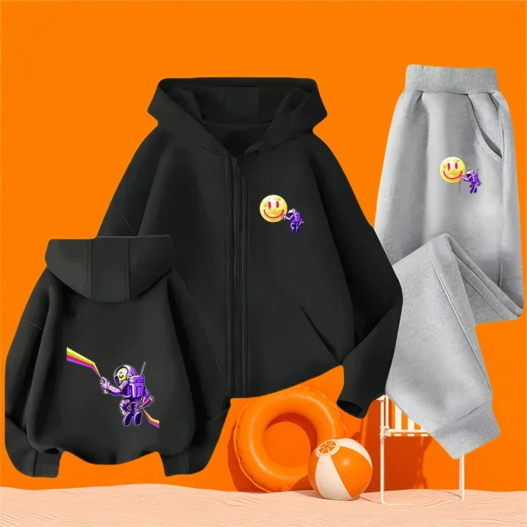 

Latest Astronaut Boys Girls 2-Piece Zip Up Hoodie Set Cute Cartoon Printed Windproof Warm Autumn Winter Stylish