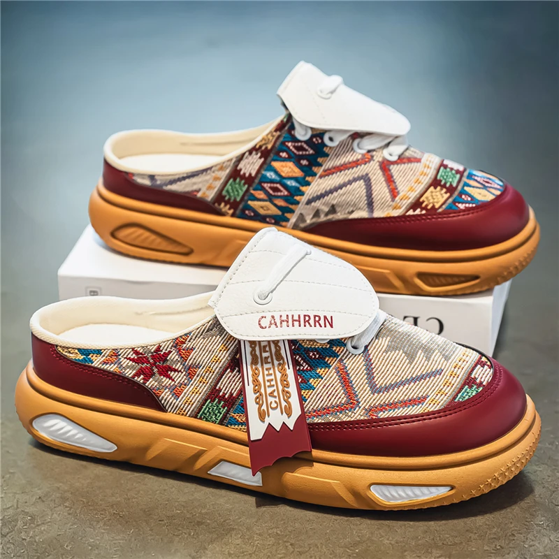 

Men’s Mules Open Back Slip On Loafers, Wide Toe Casual Half Shoes with Strap, Breathable Office Commuter Slide Sneakers for Men