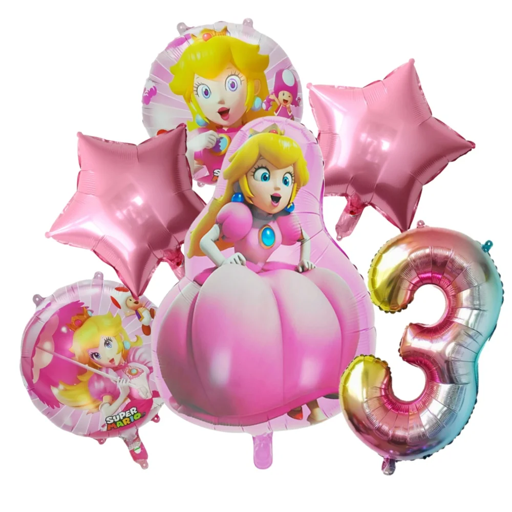 

6PCS Super Mario Bros Foil Balloon Baby Birthday Photo Props Cartoon Aluminum Film Balloon Happy Birthday Party Balloon Supplies
