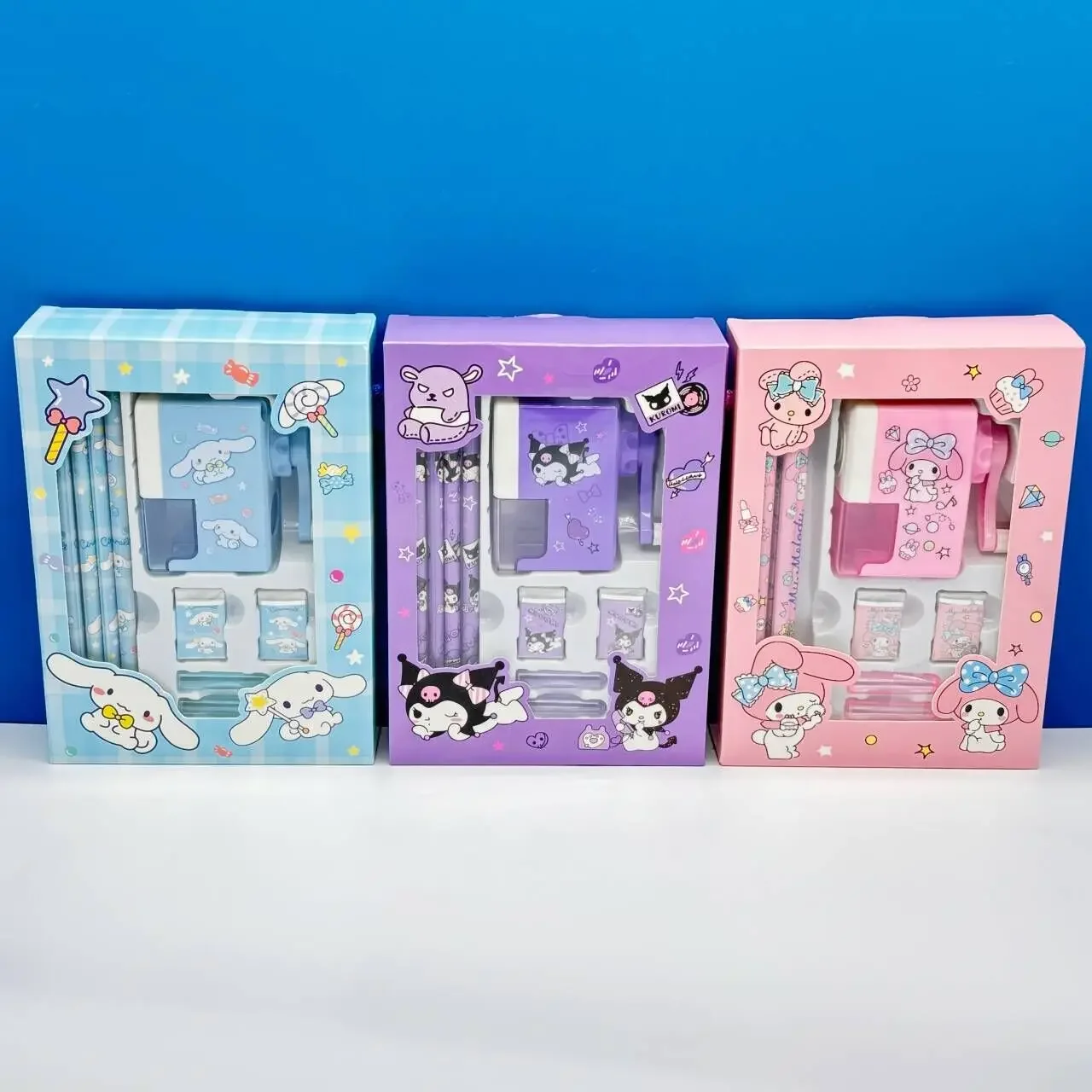 Kuromi Cinnamoroll Stationery Set Gift Box Creative Learning Stationery Hand Shake Pencil Sharpener Eraser Set Birthday Gift Box