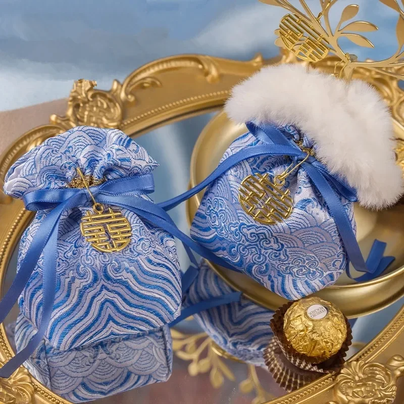 Blue Phantom Original High-end Wedding Candy Bag With Fluff  Gift Packing Bags Valentine's Day Chocolate Candy Box 10PCS/LOT