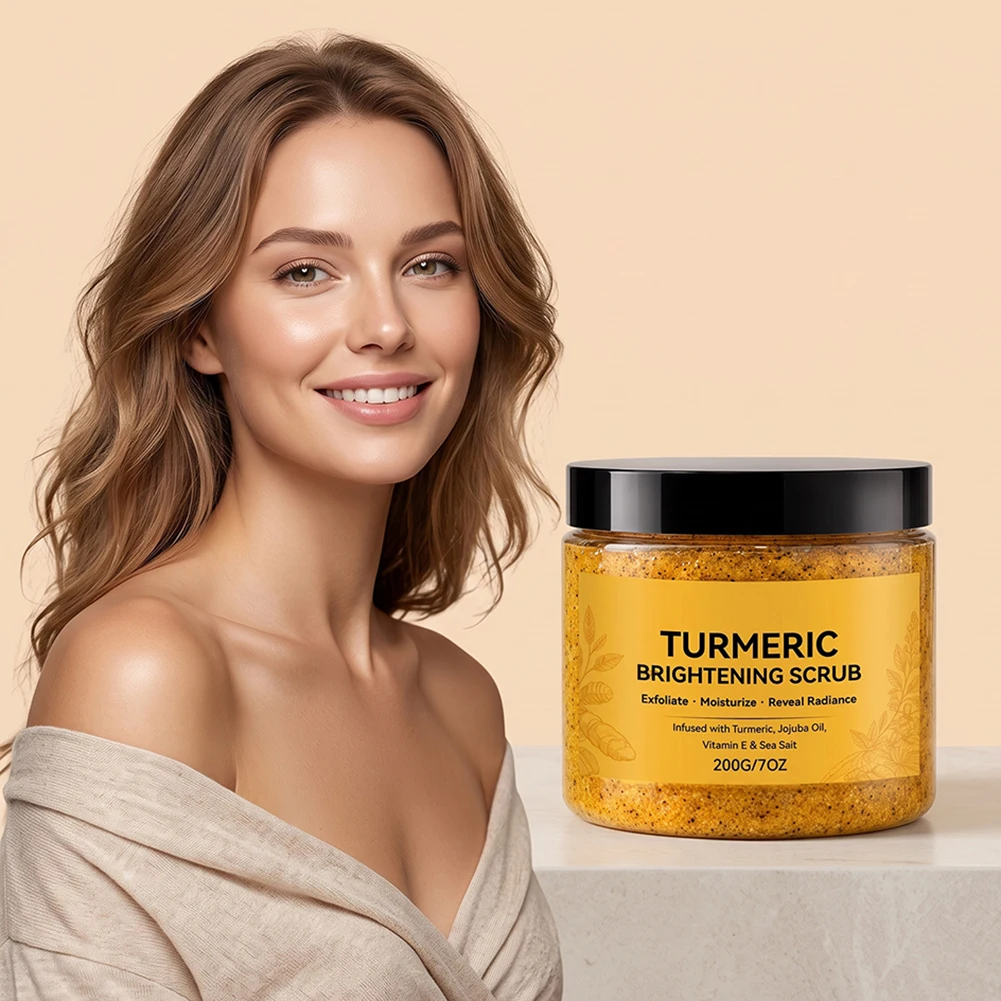 200g Turmeric Body Scrub Cleaning Exfoliation Removal Dark Spots Melanin Brighten Whitening Moisturizing Skin Care Peeling Cream