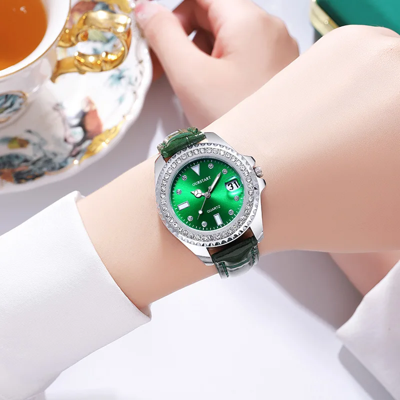 

Fashion Watch Casual Clock Montre Homme Business Women Quartz Watch Calendar Sport Green Leather Strap Wristwatch Dropshipping