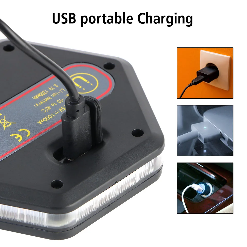 Night Yellow White Flashing Lamp Roof Trunk Lights Magnet Adsorption 360° Rotating COB Warning Light Car Emergency USB Charging
