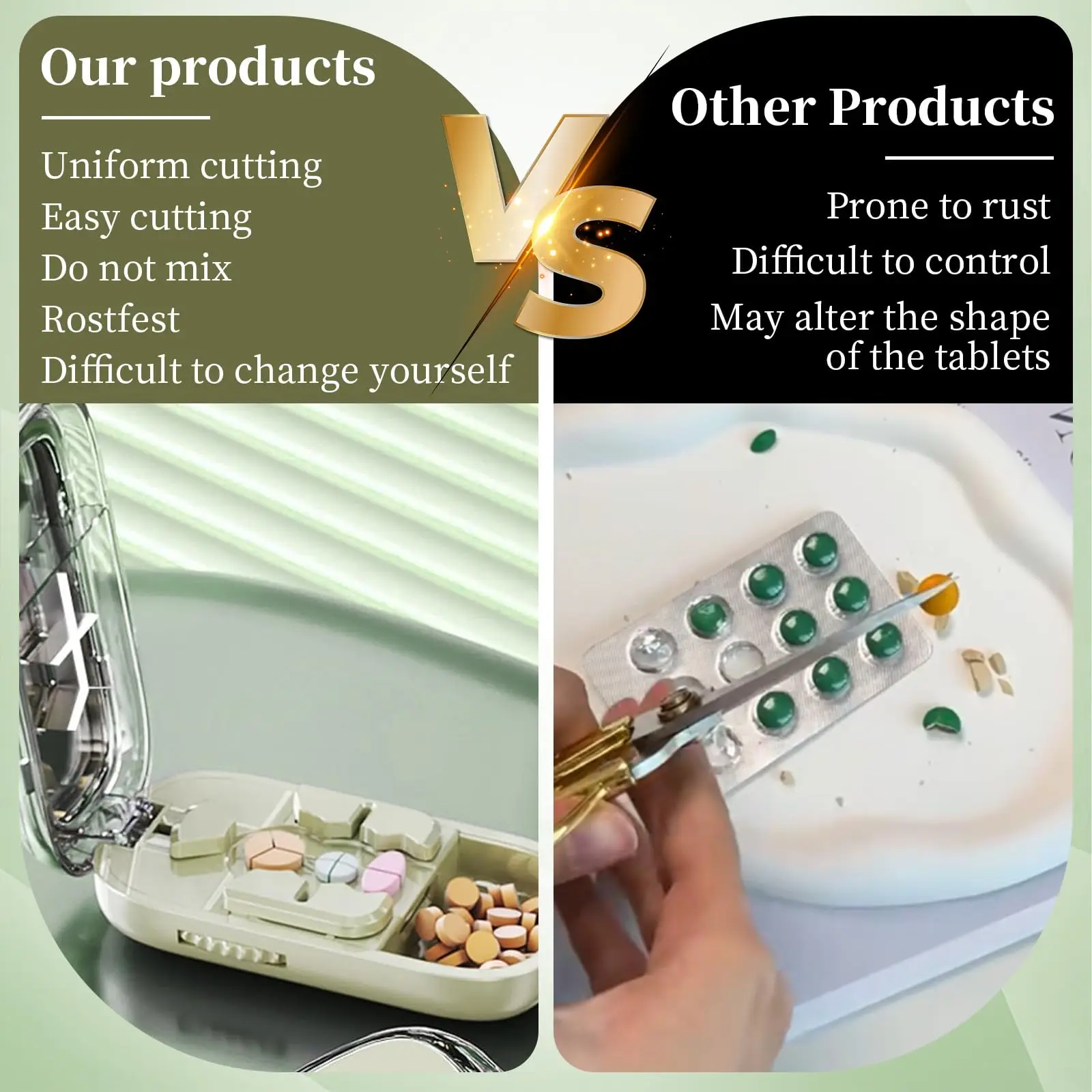 Portable 2/3/4 Halves Pill Cutter and Storage Box Reusable Medicine Containers Medicine Storage with Accurate Pill Alignment