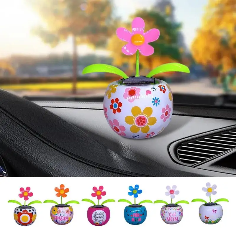 Zasilana energią słoneczną ozdoba do wytrząsania samochodu Auto Dashboard Flower Bobbleheads Cute Shaking Flower Ornament Novelty Auto Accessories