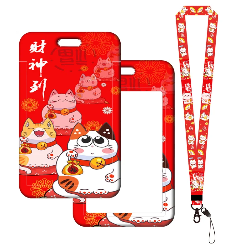 Lucky Cat Ausweishalter, Umhängeband, Plutus, Katzen-Bankkartenetui, Umhängeband, roter Kartenschutz, Abzeichen, Ausweishalter, Schlüsselanhänger – Detail 14
