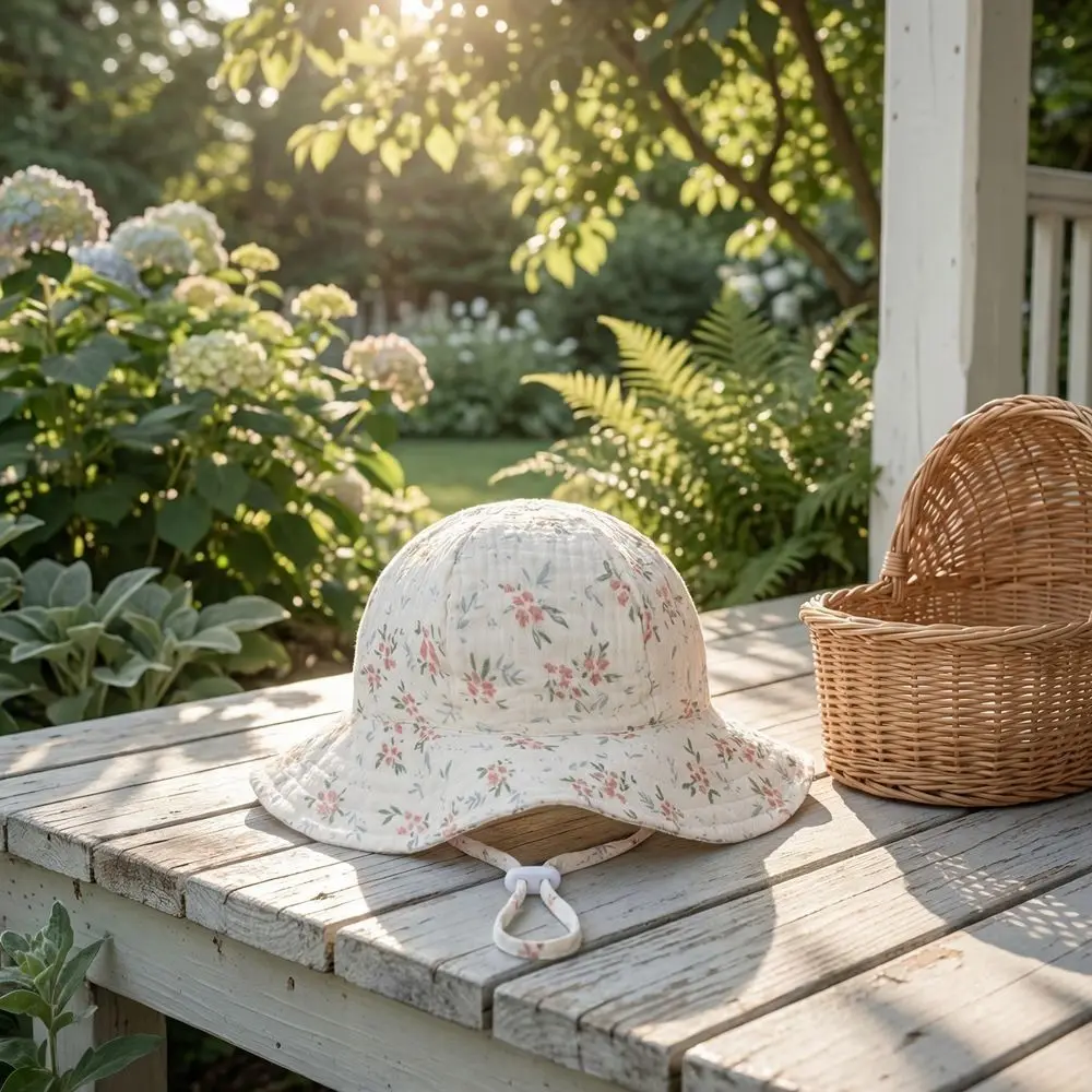

Infant Adjustable Floral Print Baby Bucket Hat Cotton Chin Strap Children Fisherman Hat Soft Wide Brim Kids Sun Cap Beach