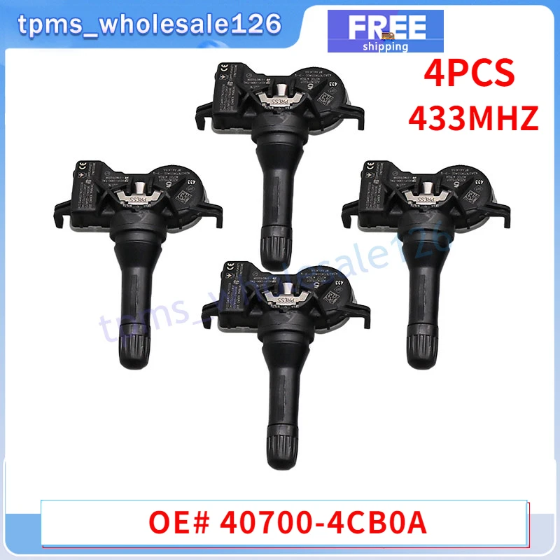 Sensor de pressão dos pneus 40700-4cb0a 40700-4cb0b, 4 peças para alpino a110 nissan nv200 x-trail t32 renault espace v megane tpms 433mhz