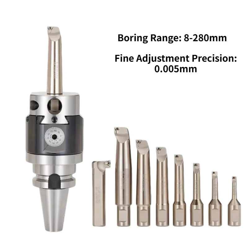 NBH2084 Fine Adjustment Precision Boring Head Set Compatible with BT30/BT40/NT30/NT40/SK/SK40 Tool Holders 8-Piece Boring Bar