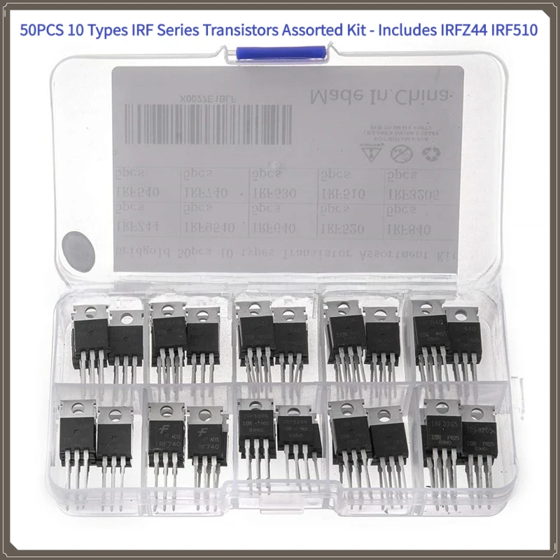 50PCS IRFZ44 IRF510 Transistors Assorted Kit 10 Types IRF Series Power Transistor for Electronic DIY/Arduino