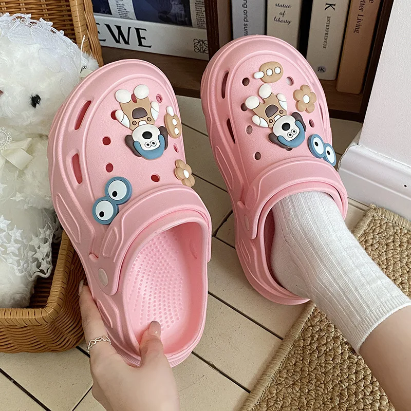 2024 New Sandals DIY Cute Cartoon Clogs Women Mules 3cm Platform Beach Slippers Cave Hole Female Garden Shoes For Students Girls