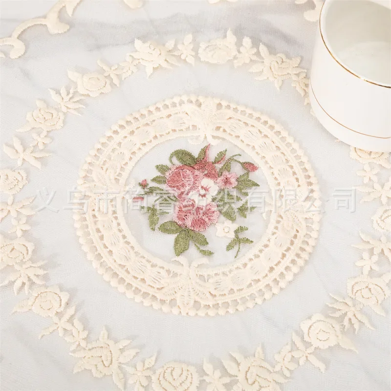 New Embroidered Dinning Table Cover Table Cloth Elegant Round Lace Tablecloth Coffee Coasters Napkin Party Wedding Decoration