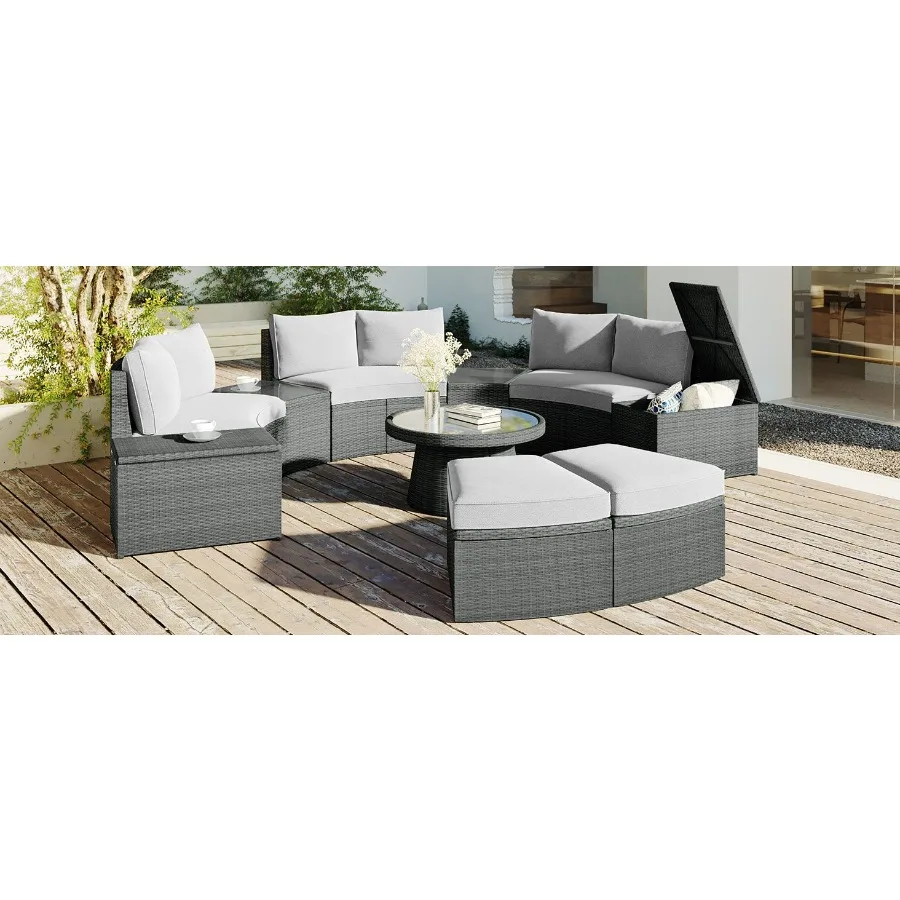 

TOPMAX 10Piece Outdoor Sectional Half Round Patio Rattan Sofa Set PE Wicker Conversation Furniture Set for Free Combination Lig