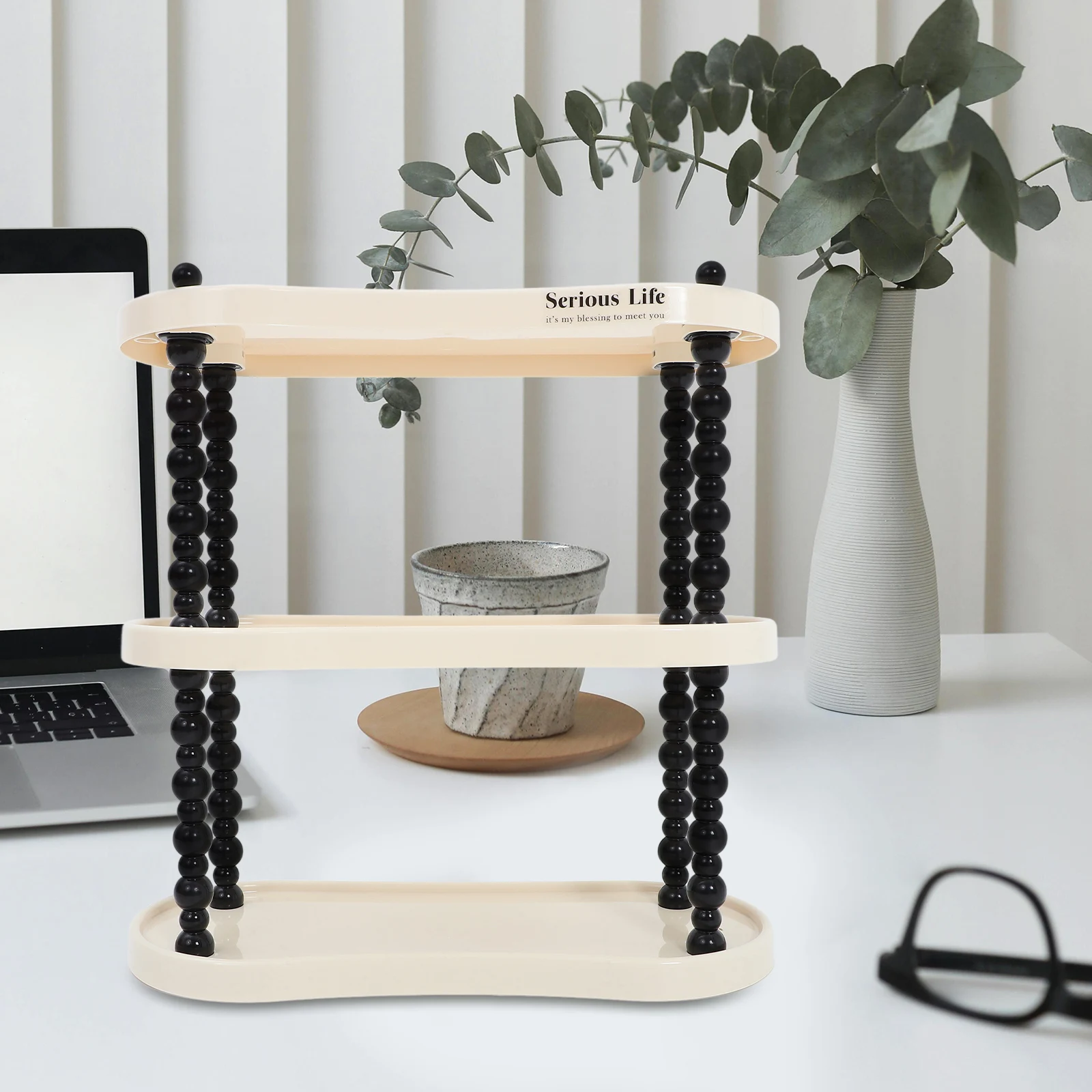 

3 Tier Desktop Storage Rack Large Capacity Space saving Practical Cup Holder Kitchen Bedroom ganizer Round Beige Color