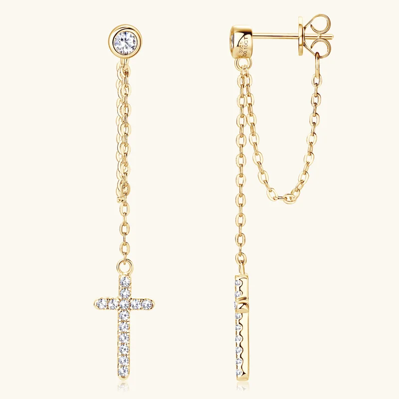

925 Sterling Silver Cross Dangle Earrings for Women Gold Plated Moissanite Chain Drop Earrings for Woman Wedding Jewelry Gifts