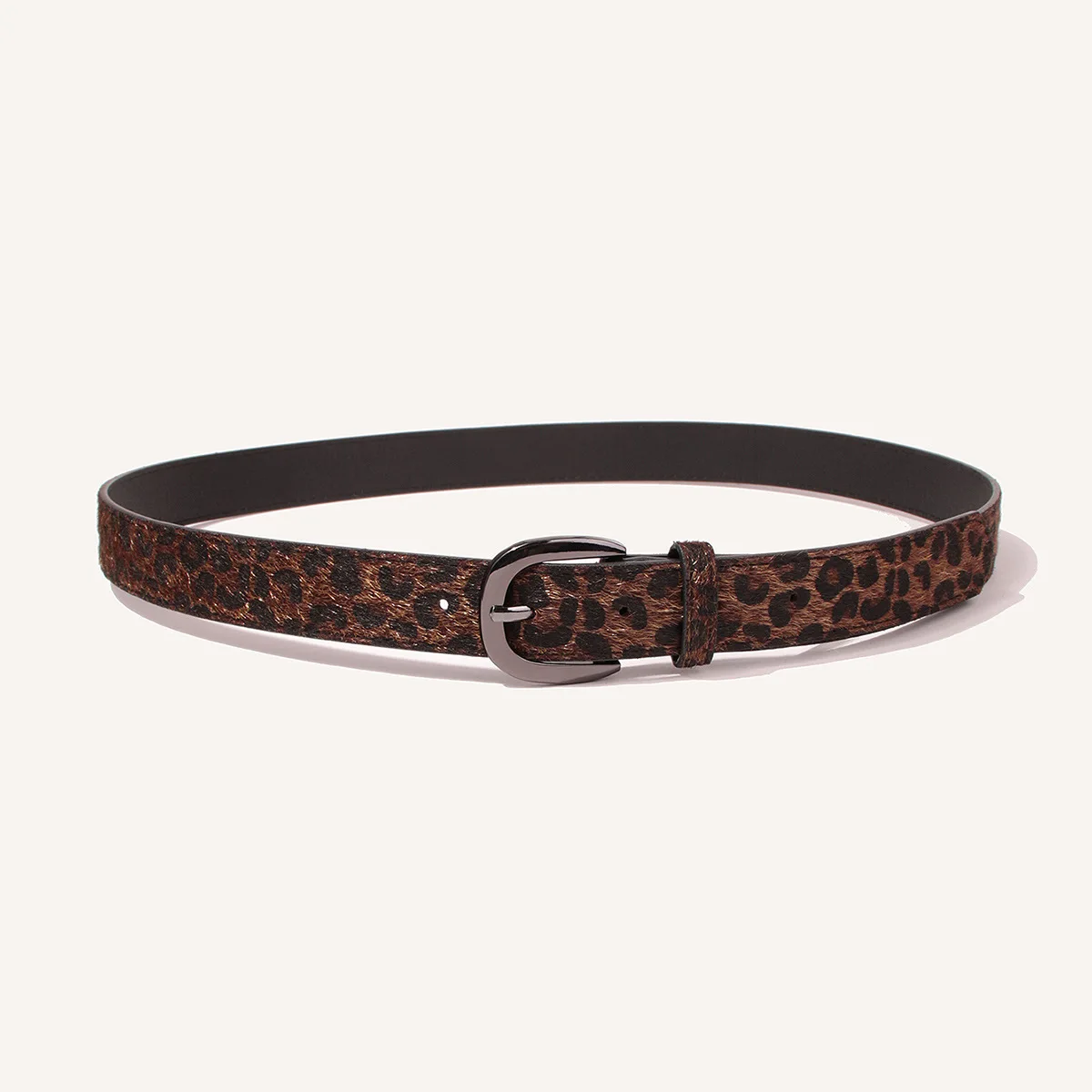 1pc Simple Texture Gun Black Buckle Leopard Print Suede Women's Belt Everything with A High Sense of Decorative Jeans Belt