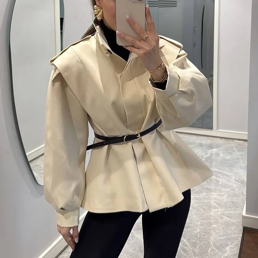 

WXOY Women Outwear Trendy Oversized Coat High Neck Long Sleeve Single Breasted Jacket Elegant Business Casual Fall Outerwear