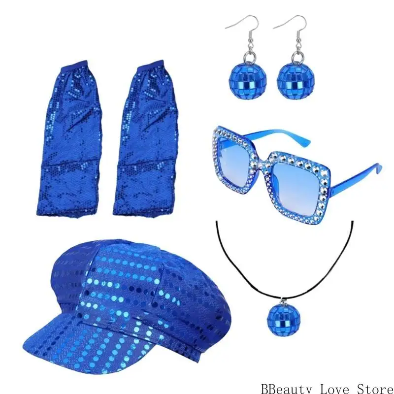 

5Pieces Disco 50s 60s 70s 80s Set Rockstars Cool Outfits for Halloween Birthday Party Costume Dress Up Accessories