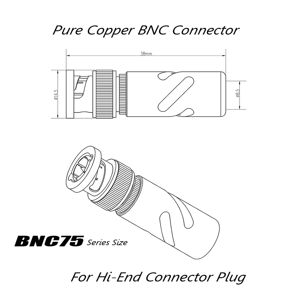 BNC75R Monosaudio Pure Copper Rhodium Plated BNC plug BNC Male Plug BNC Video Cable Adapter HD SDI Connector 75-5 BNC Connector