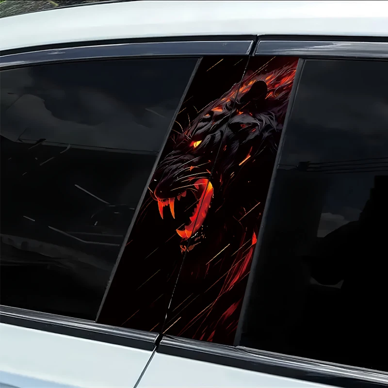 2 pieces of automotive B-pillar stickers Flaming Panther Smooth material protection film with anti-scratch properties