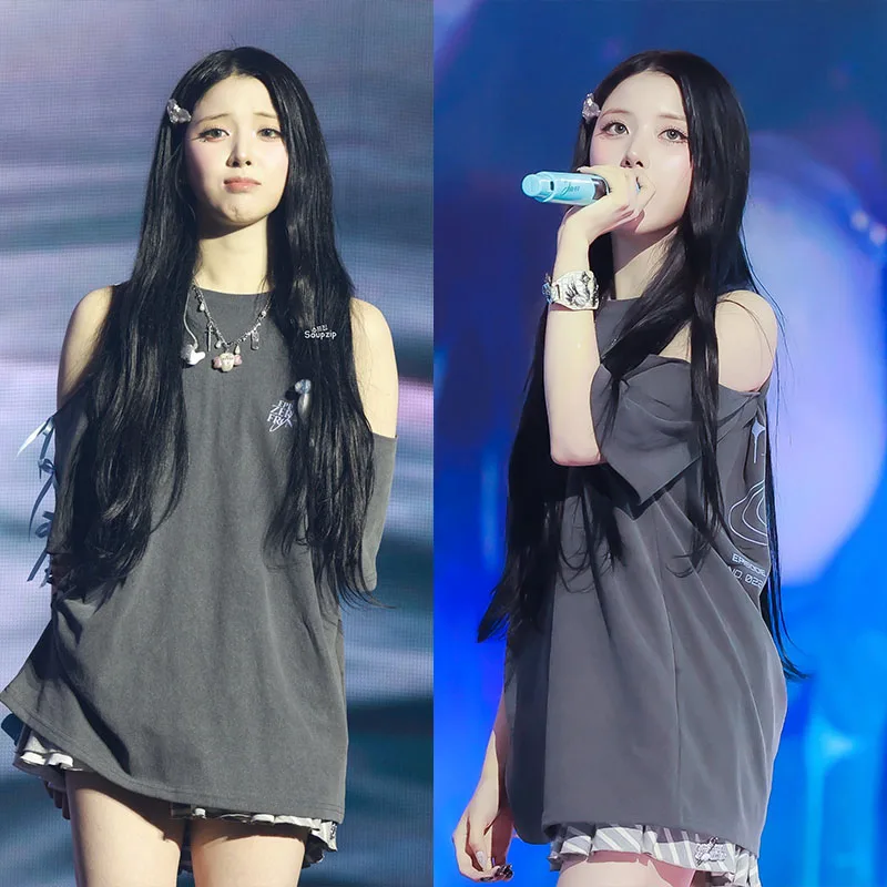 NMIXX Concert Episode ZER Frontier Loose round Ne ort Sve Pure Cotton T-irt Breathable Casual Creative Printed Summ...