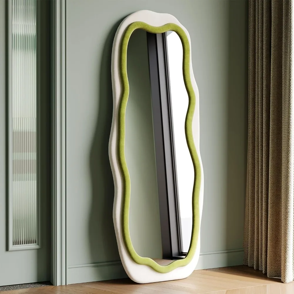 Espejo de pared de cuerpo completo con marco de madera envuelto en brida, espejo de piso adecuado para vestidor/dormitorio/sala de estar