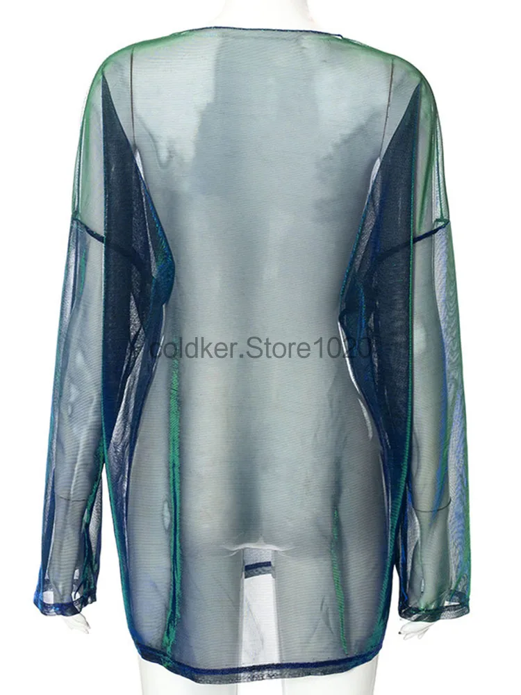 New Summer Fashion See Through Tshirt for Women Sexy O-Neck Long Sleeve T Shirt Female Y2K Harajuku Nightclub Wear Egirl Tees