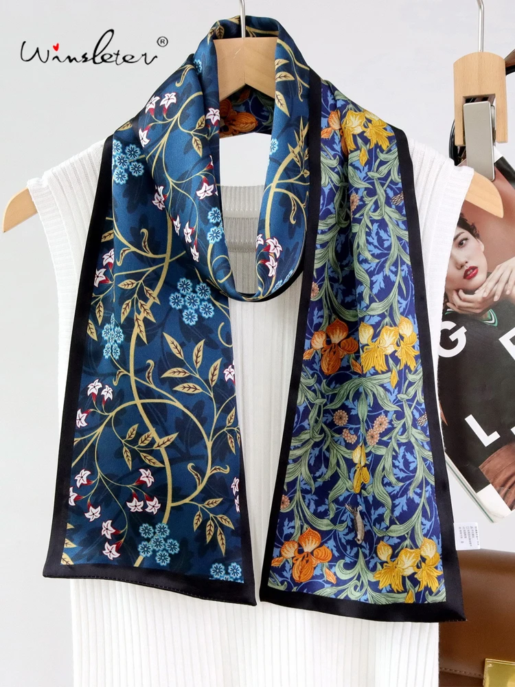 

Winsleter-Women 100%Real Silk Elegant Long Scarf, 150*16CM Print, Mom Gifts Temperament Ribbon Scarves, 2025 Winter New A5N584CC