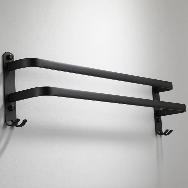 Black Space Aluminum Towel Rack Toilet Hanging Pole Hanging Towel Rack Three Layer Hanging Pole Without Punching